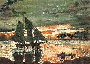 Winslow Homer Sunset Fires Sweden oil painting artist